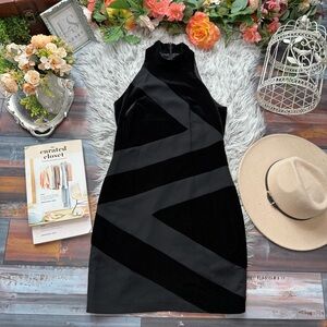 Laundry by Shelli Segal Vintage 90s Black Velvet Mini Geometric Halter Dress